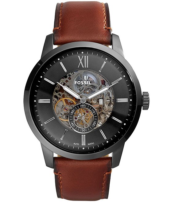 Color:Amber - Image 1 - Men's Townsman Automatic Amber Leather Strap Watch