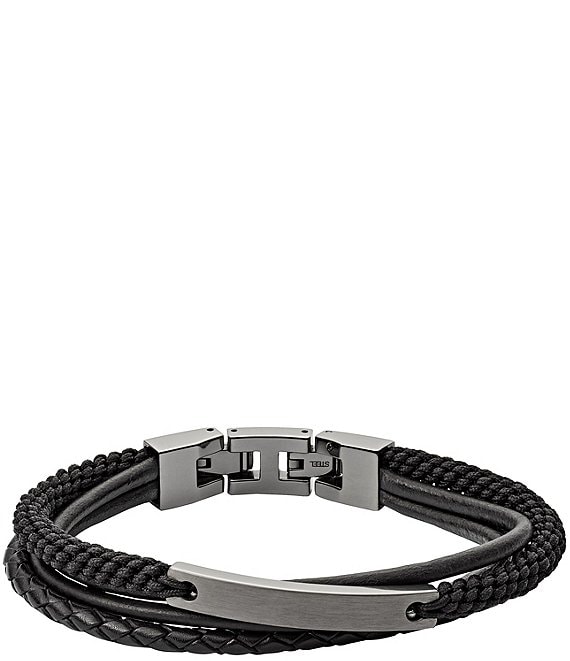Leather Essentials Black Leather Strap Bracelet - JF04473040 - Fossil