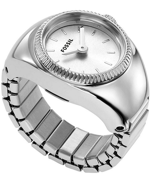 Color:Silver - Image 1 - Women's Two Hand Stainless Steel Ring Watch