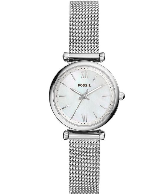 Fossil Women's Carlie Three-Hand Stainless Steel Mesh Bracelet Watch ...