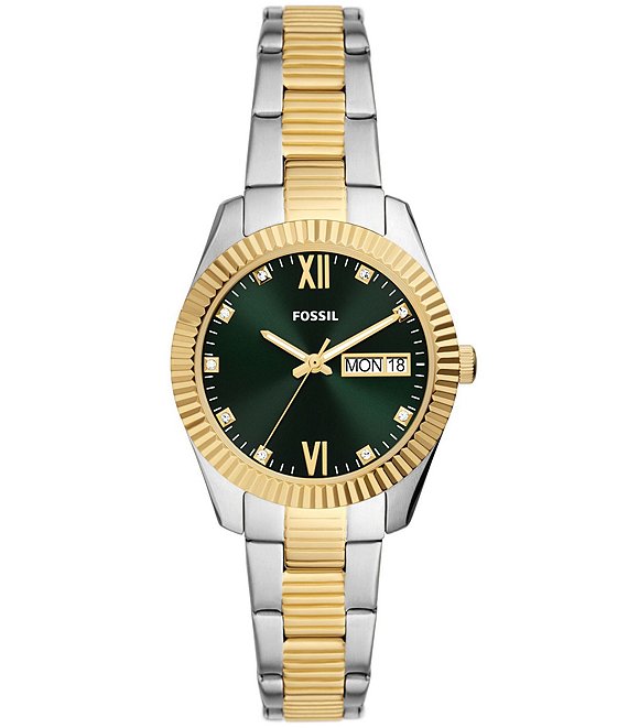 Color:Two Tone - Image 1 - Women's Scarlette Three-Hand Day-Date Two Tone Stainless Steel Bracelet Watch
