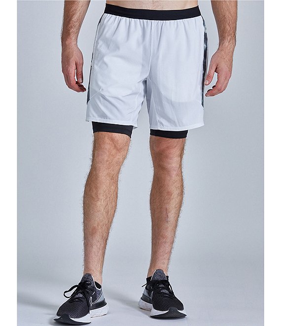 Color:White/Abstract Camo - Image 1 - Command Training 7#double; Outseam Stretch Shorts