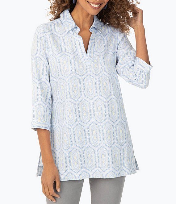 Color:Multi - Image 1 - French Tile Point Collar Non-Iron Tunic
