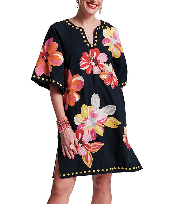 Fashion Print Split Joint V Neck Straight Dresses(5 colors)