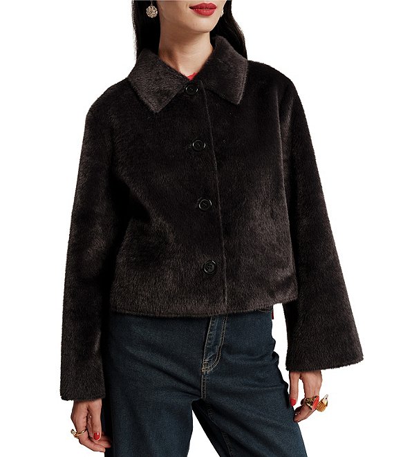 FRANCES VALENTINE Cosette Faux-Fur Point Collar Long Sleeve Button