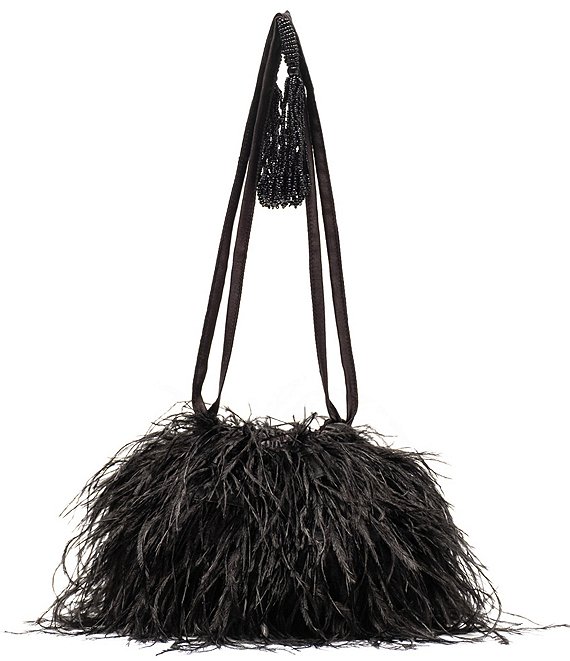 FRANCES VALENTINE Feather Pouf Tassel Drawstring Shoulder Bag