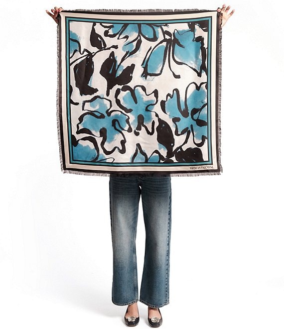 FRANCES VALENTINE Fringe Abstract Meadow Square Scarf