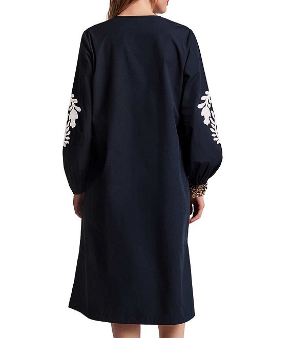 FRANCES VALENTINE Kris Embroidered Poplin Split Neck Long Sleeve