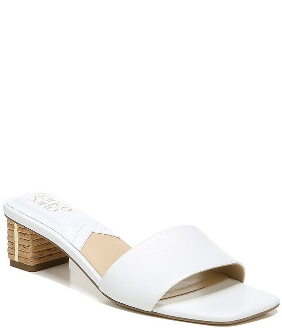 Color:White - Image 1 - Cruella Leather Block Heel Slides