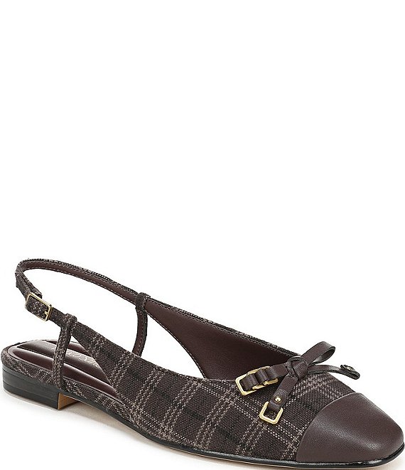 Franco Sarto Ethyl Plaid Leather Cap Toe Slingback Flats
