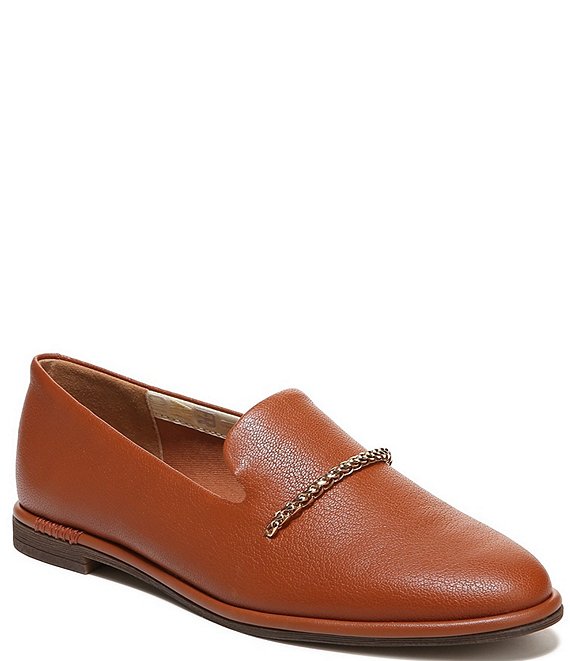 Color:Cognac Brown - Image 1 - Hanah Leather Chain Detail Slip-On Loafers