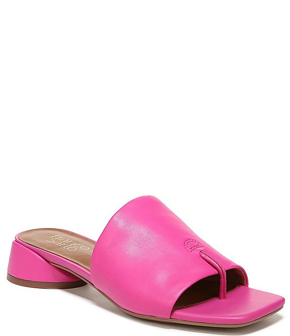 Color:Fuchsia - Image 1 - Loran Leather Thong Square Toe Sandals