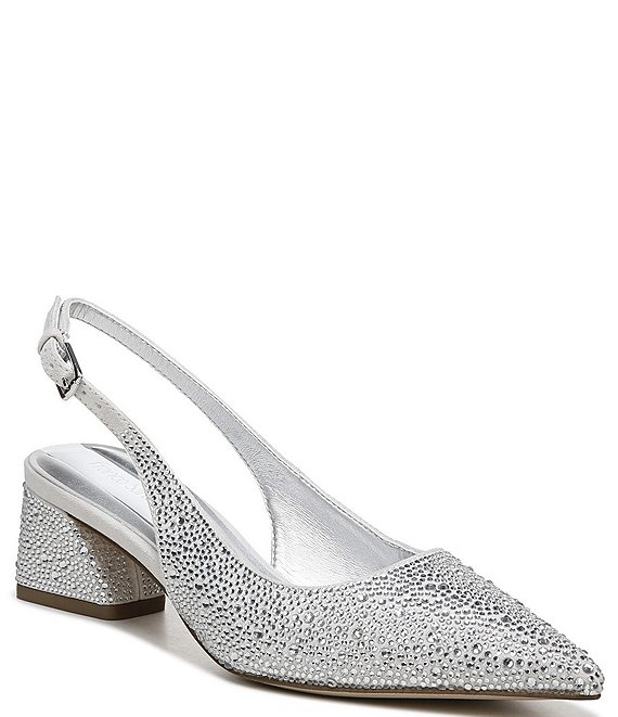 Color:Silver - Image 1 - Racer 3 Rhinestone Fabric Sling Pumps