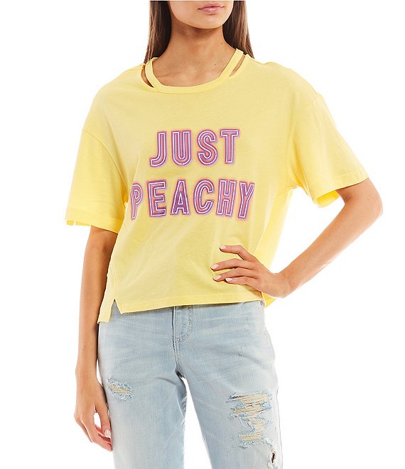 Color:Snapdragon - Image 1 - Cutout Neckline Just Peachy Blake Graphic Tee