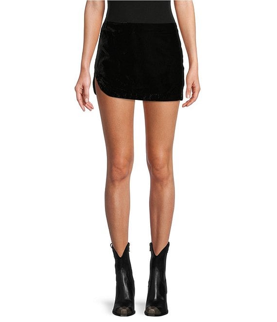 Color:Black - Image 1 - Annalise Velvet Side Slit Mini Skirt