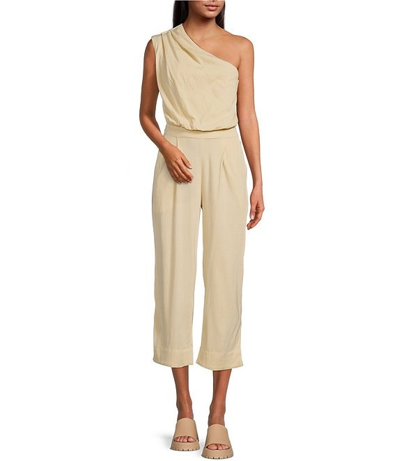 Color:Washed Out - Image 1 - Avery Asymmetric One Shoulder Straight Leg Jumpsuit