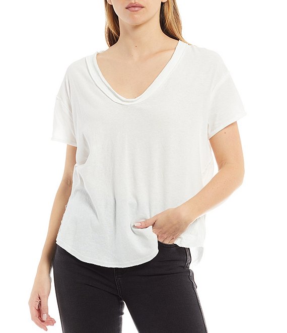 Color:White - Image 1 - Bring It On Scoop Neck Short Sleeve Knit Tee