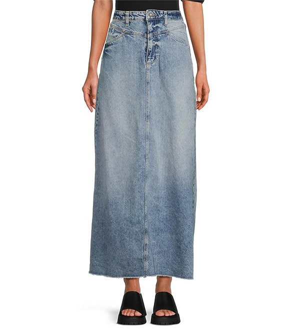 Buy MIXT by Nykaa Fashion Blue High Waist Straight Fit Solid Column Denim  Maxi Skirt Online