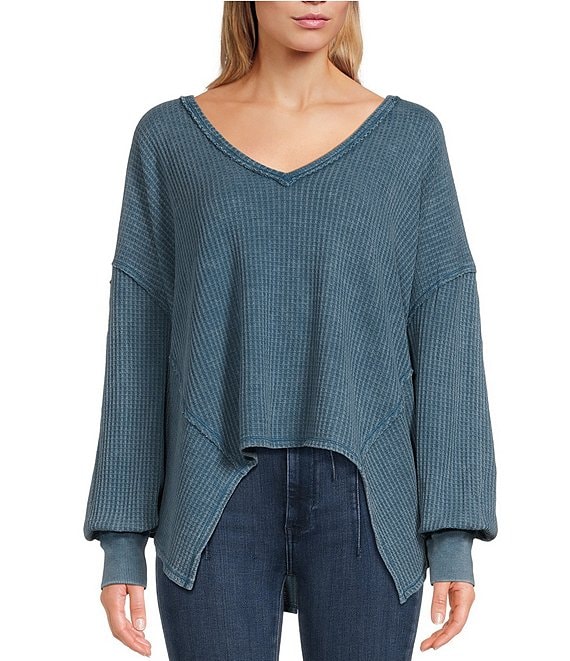 Free People Coraline Waffle Knit V-Neck Long Sleeve Thermal