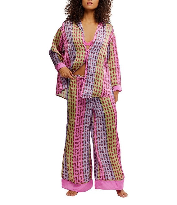 Free People Dreamy Days Allover Geo Striped Print Satin