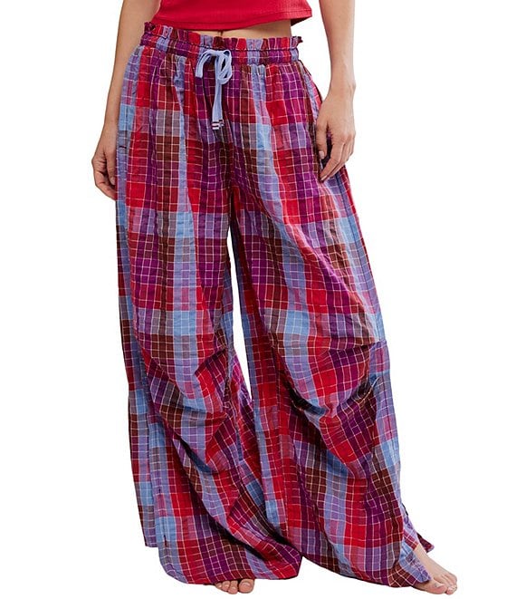 Free People Find The Time Woven Plaid Print Lounge Pants