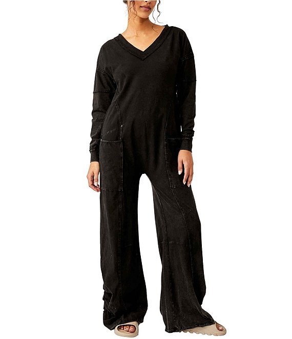 Free People FP Movement Hot Shot Front Runner Long Sleeve Patch Pocket Wide Leg Onesie