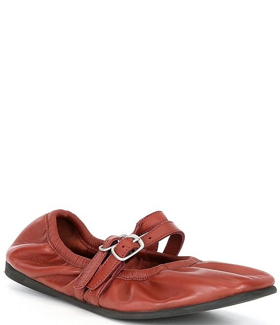 Color:Rust Leather - Image 1 - Gemini Leather Buckle Ballet Flats