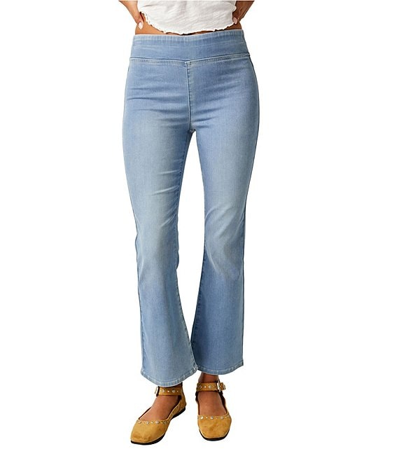 Color:Bermondsey Blue - Image 1 - In My Feelings Cropped Slim Flare Jeans
