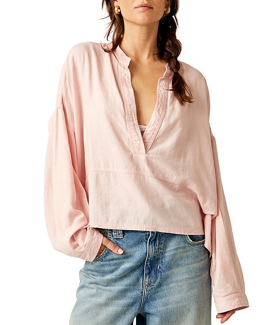 Free People Shirt Womens Small Ivory Linen Oversized Flowy Blouse