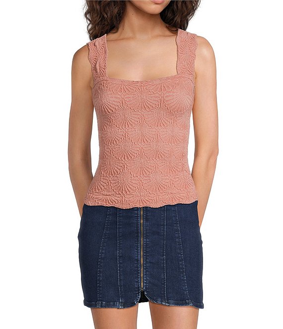 Free People Love Letter Jacquard Floral Square Neck Sleeveless Wide Strap Cami  Top | Dillard's