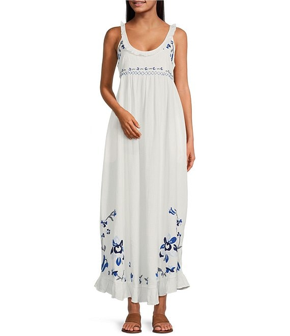 Free People Magda Embroidered Scoop Neck Sleeveless Open Back Midi ...