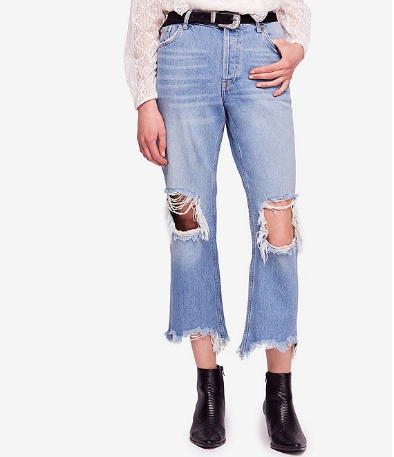 Free People Maggie Straight Leg Mid Rise Distressed Denim Jeans | Dillard's