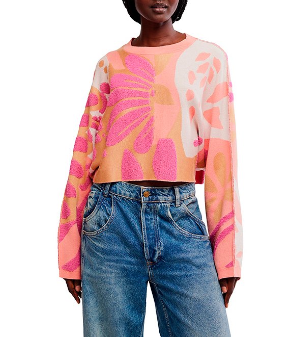 Free People Mia Floral Patterned Crew Neck Long Sleeve Pullover
