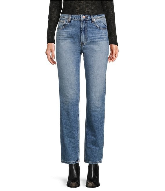 Color:Mid Blue - Image 1 - Pacifica Rigid Denim Cotton High Rise Straight Leg Jeans