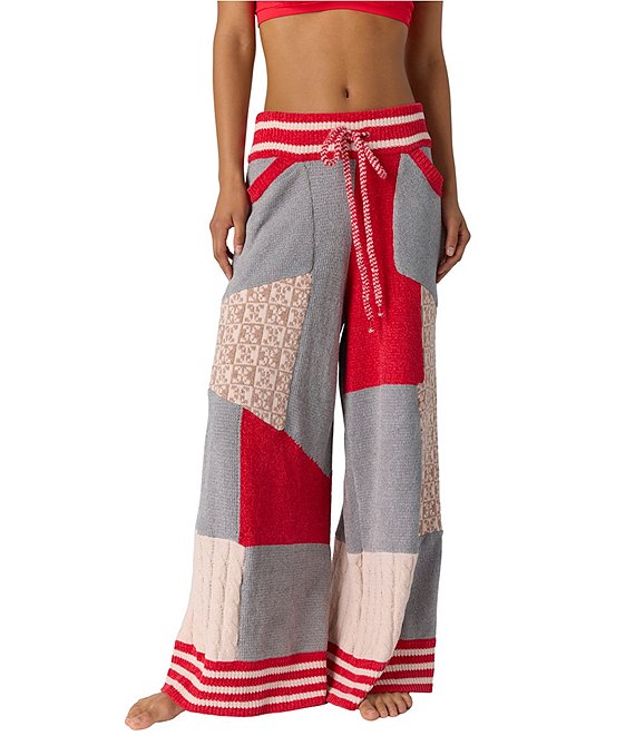 Free People Patchwork Print Snow Much Fun Knit Lounge Pants
