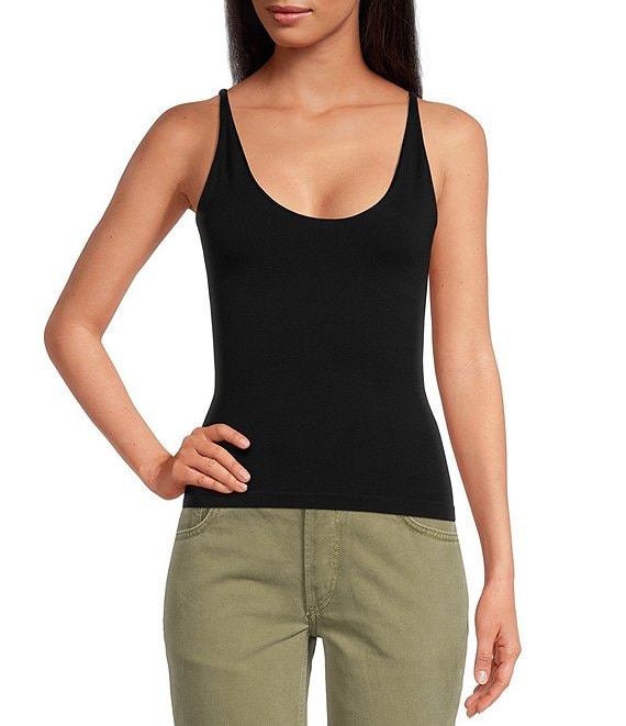 Women's Basic Wide Strap Tank Tops Scoop Neck Cami With Built-in Shelf Bra  Shirt