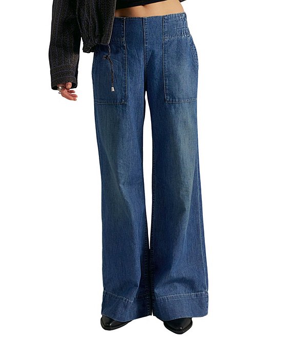 Free People We The Free Breezy Wide Leg Pull-On Denim Jeans