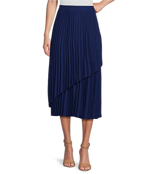 French Connection Arie Pleated Asymmetrical Layered Tiered Midi Skirt ...