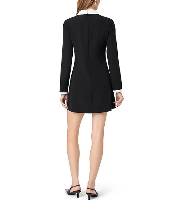 french connection a-line dress Echo Crepe Collared Half Placket Long Sleeve Mini Graduation dress