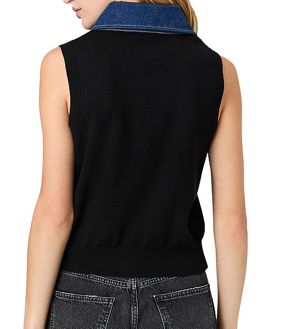 French Connection Maxime Knit Denim Collared Sleeveless Sweater