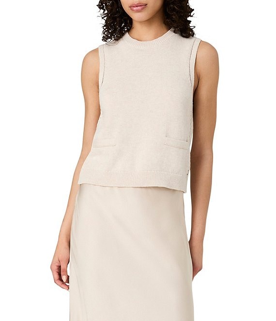 French Connection Mozart Round Neck Sleeveless Pointelle Border Top
