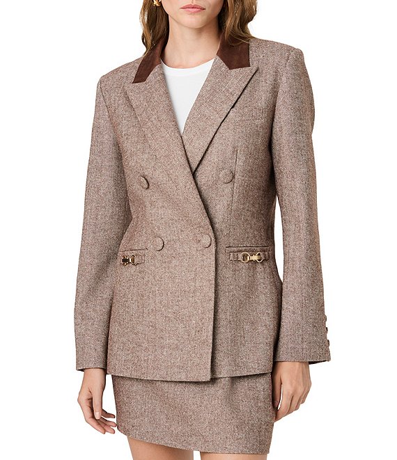 French Connection Naya Herringbone Contrast Notch Lapel Double Breasted Coordinating Blazer