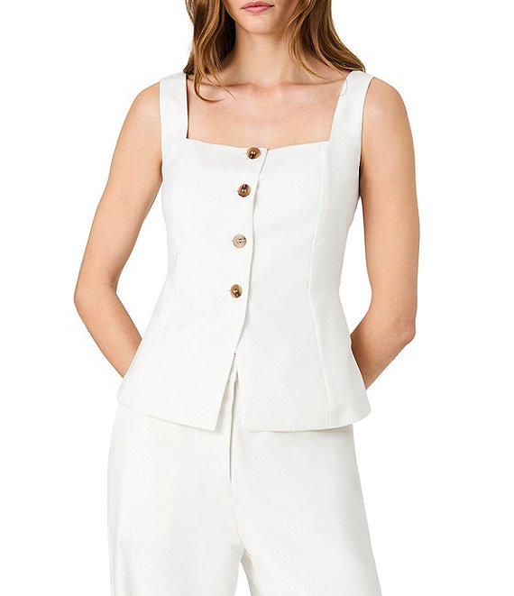 French Connection Square Neck Sleeveless Button Front Coordinating Twill Top