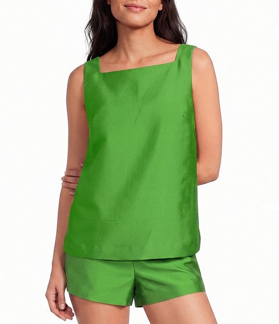 French Connection Structured Taffeta High Square Neck Sleeveless Coordinating A-Line Top
