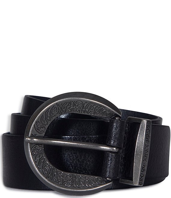 Frye 1.4#double; Genuine Leather Engraved Buckle Belt, Black - Image 1