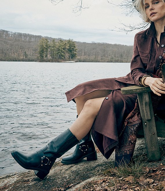 Frye Kate Leather O-Ring Hardware Moto Boots | Dillard's