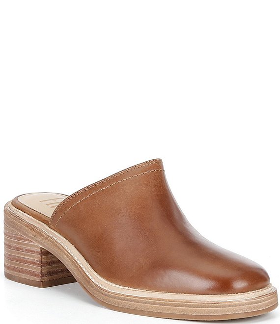 Frye Kate Leather Square Toe Block Heel Mules