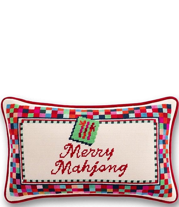 Furbish Holiday Collection Merry Mahjong Needlepoint Pillow
