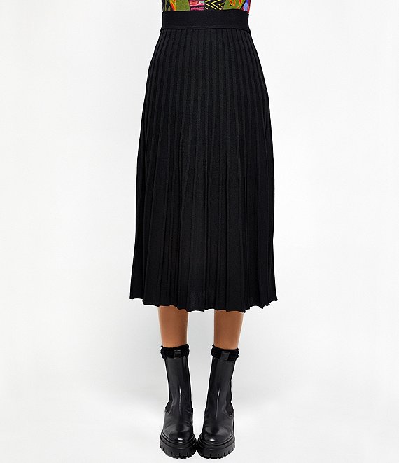 FUZZI Virgin Wool Blend Elastic Waist Pleated Pull-On Midi Skirt ...