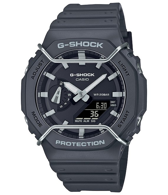 Color:Grey - Image 1 - Men's Anadigi Bumper Guard Shock Resistant Grey Resin Strap Watch